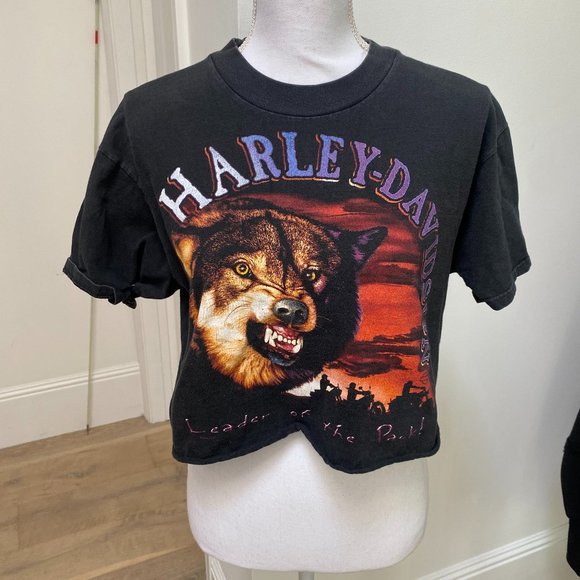 Harley-Davidson Tops - Harley-Davidson Black and Orange Wolf Crop Top